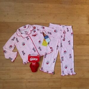 NWT Girls Size 4T The Grinch Cindy Lou Who Christmas Holiday Pajamas Set Pjs